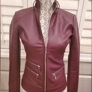 Guess Maroon Faux Leather Jacket